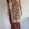 dark red gara with beautiful birds and flower design
