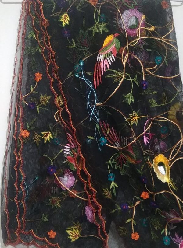 Black Dupatta with Floral Embroidery Design from Meher Collections