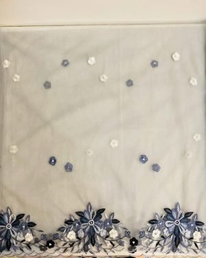 White Net Dupatta with Floral Embroidery Design from Meher Collections