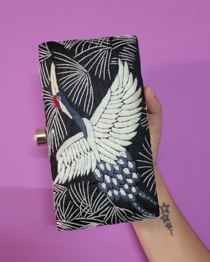 crane embroidery purse